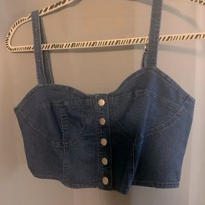 Kittenish dark jean crop top
